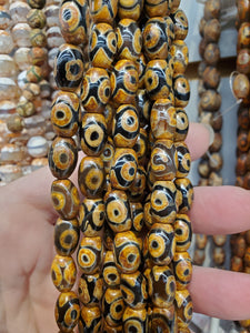 AGATE DZI BEAD 3 EYE 12X8MM