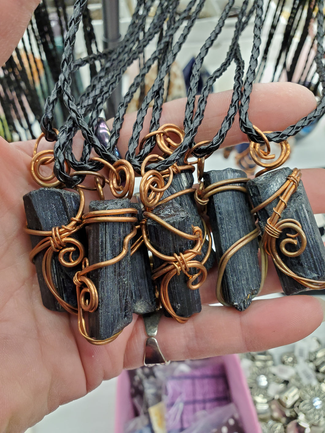 BLACK TOURMALINE PENDANT WIRE WRAPPED