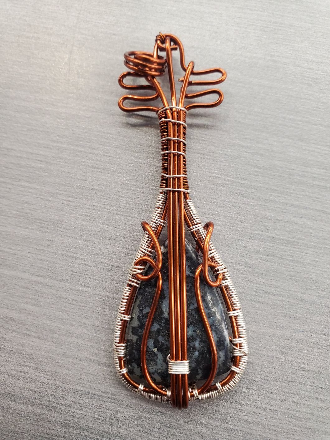 WIRE WRAPPED BLUE AGATE GUITAR PENDANT