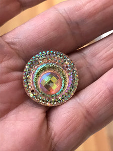 RESIN SEW-ON ROUND PEACOCK