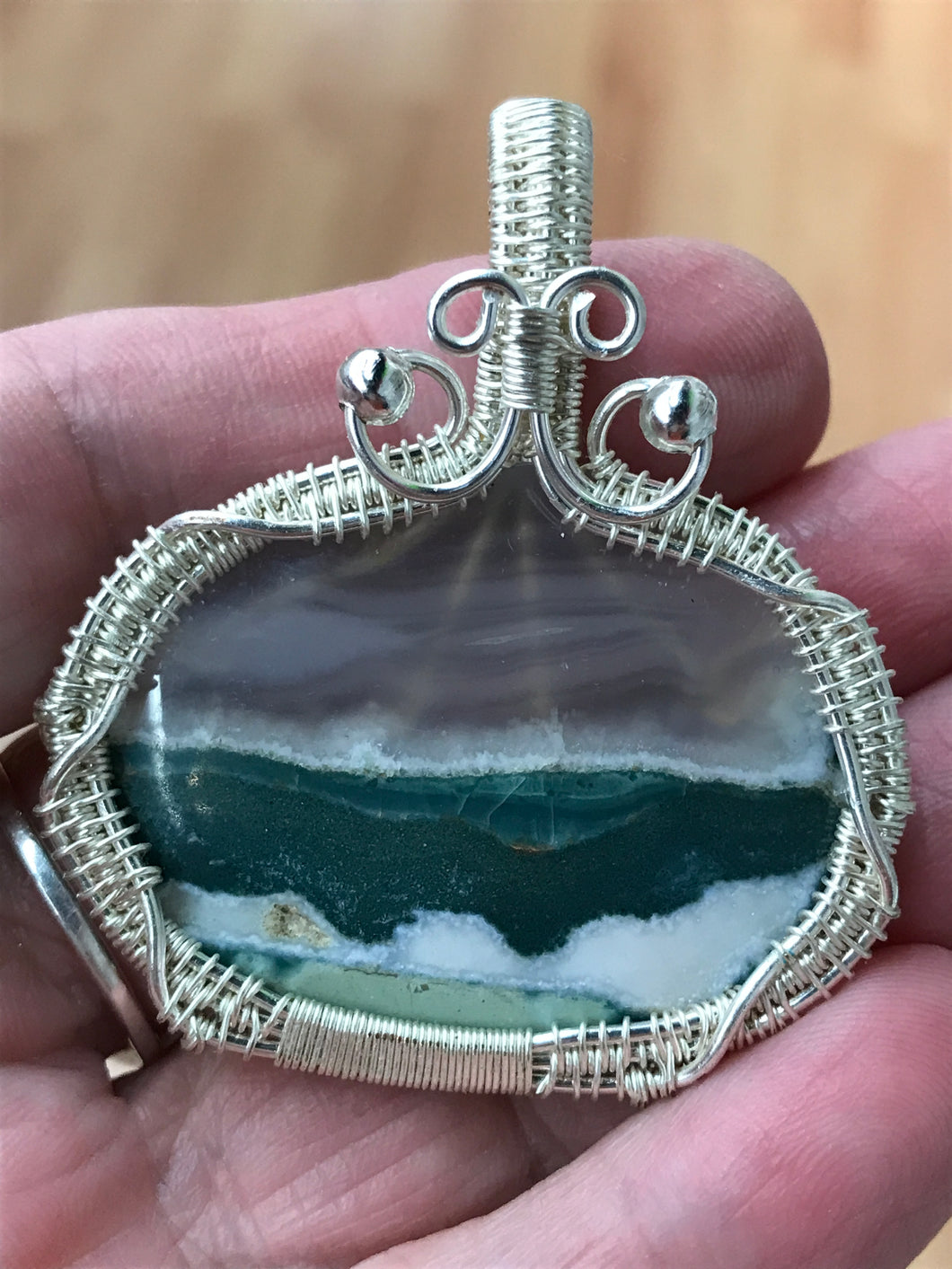 WIRE WRAPPED MOSS AGATE PENDANT