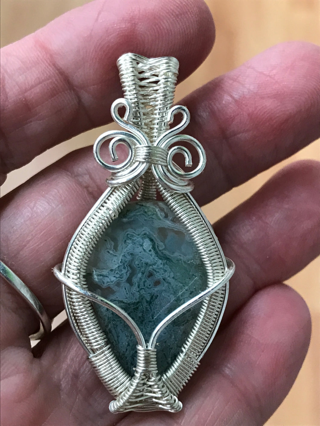 WIRE WRAPPED MOSS AGATE PENDANT